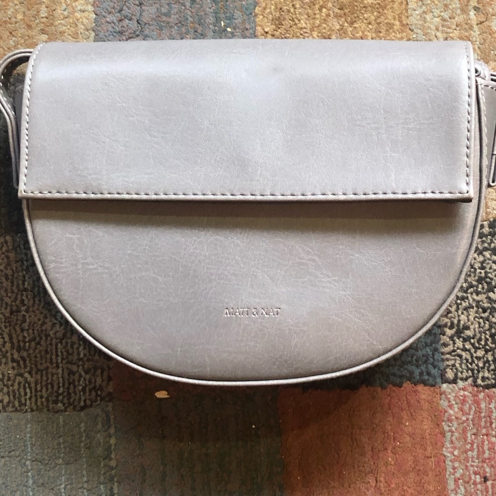 Matt & Nat Light Gray Vegan Leather Saddle Crossbody